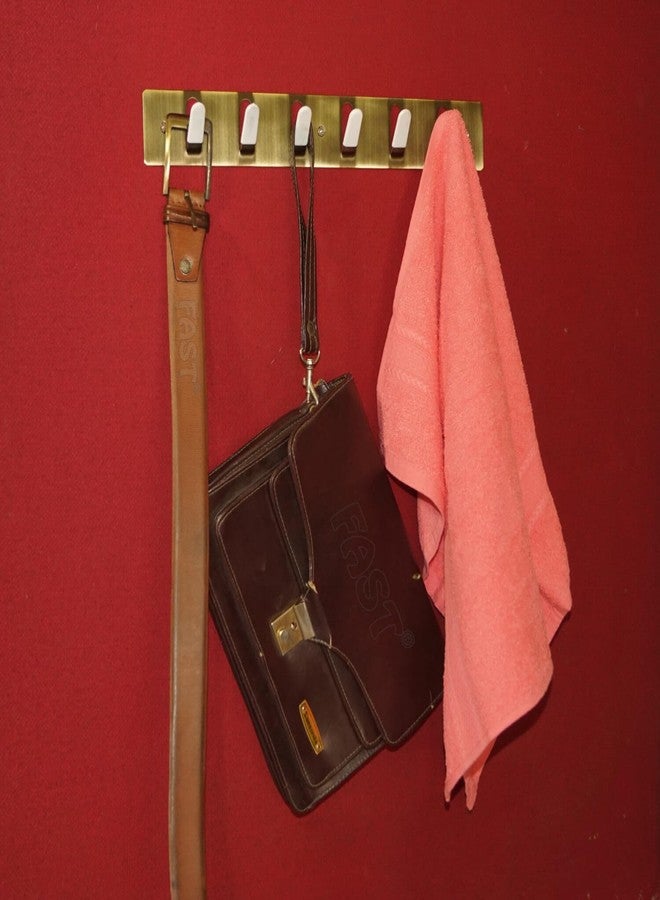 فاست خطافات FAST CH14 من الفولاذ المقاوم للصدأ بلمسة نهائية عتيقة من النحاس الأصفر وخطافات الملابس للتعليق على الأبواب والجدران (رف بستة خطافات) - Image 3